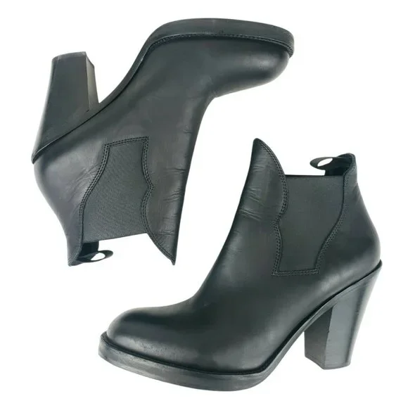 ACNE STUDIOS Star Black Leather Chelsea Ankle Heel Bootie Boots Size 41 - Picture 7 of 12